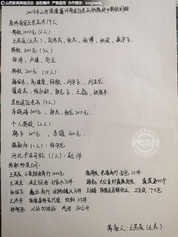      此次救援活动，大家的每一份付出，王杰都记录了下来。他说：我们在河南新乡服役过，对新乡有感情，看到部队所在地遭受洪灾，心里难受，看见有很多军人在救援，便想着组织这样的活动来援助新乡。